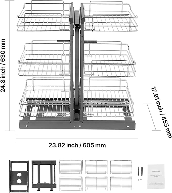 Happybuy Min Opening Blind Corner Pull Out Organizer,Left & Right Open Compatible,15" W,3-Tier 6 Shelf Kitchen Cabinet Organizer, Chrome Carbon Steel Storage Basket, Slide Out Storage Organizer