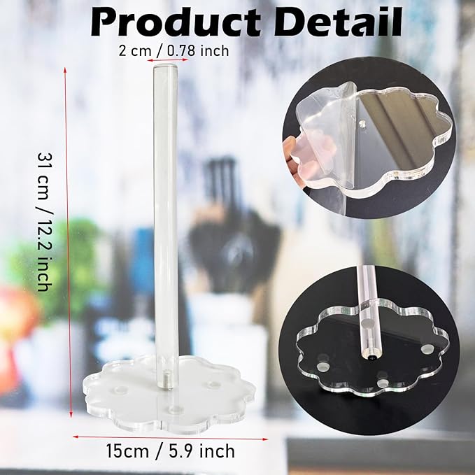 Paper Towel Holder Countertop,Clear Acrylic Standing Paper Roll Holder Thickening Sturdy Scalloped Base, Paper Towel Dispenser Stand for Kitchen Bathroom (Clear Acrylic, 5.9 inch)