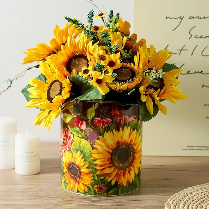 7"+5.3" Oil Painting Sunflower Utensil Holder,Large Kitchen Utensil Holder Organizer,Stable Utensil Crock Spatula Holder for Kitchen Counter Countertop Farmhouse Cooking Tools Holder