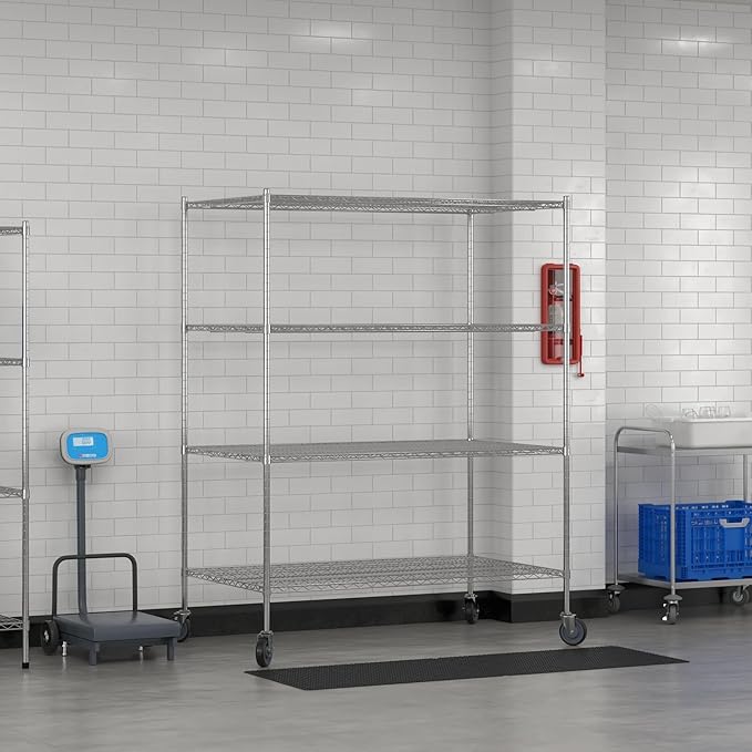 Commercial NSF Listed Chrome Mobile Wire Shelving Kit 36" x 60" x 80", with 4 Shelves Perfect for Warehouse, Walk-in Refrigerator, Freezer, Grocery Store, Restaurant, Dishroom