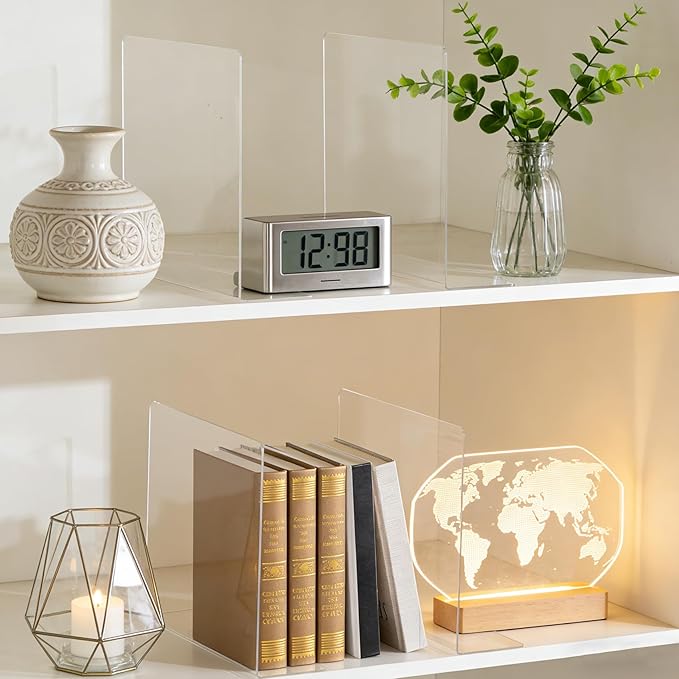 Acrylic Shelf Dividers for Closet Organization: 10" Tall Clear Closet Dividers for Shelves - Free-Standing Shelf Separators for Clothes Sweater Purse