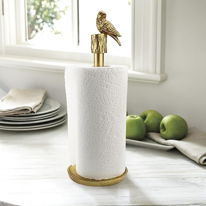 Paper Towel Holder Countertop, Gold Paper Towel Stand with Bird Design Top