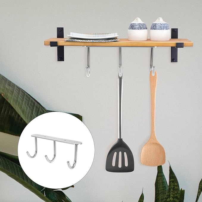 Sewroro Cabinet Mug Hooks Rack, Screw Mounted 3-Hook Hanging Cup Organizer, Vertical Coffee Mug Holder for Kitchen Storage and Cup Drying