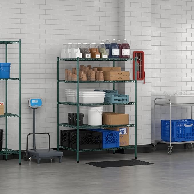 Commercial NSF Listed Green Epoxy Stationary Wire Shelving Kit 30" x 42" x 64", with 5 Shelves Perfect for Warehouse, Walk-in Refrigerator, Freezer, Grocery Store, Restaurant, Dishroom