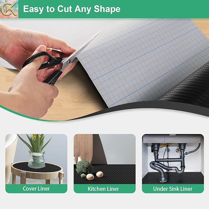 Self-Adhesive Shelf Liner Kitchen Liner, Waterproof Backed Paper Easy Peel and Stick Contact Liner Without Residue for Decor Your Desk Surface, Kitchen Countertops (Black, 17.5 x 118.1 inches)
