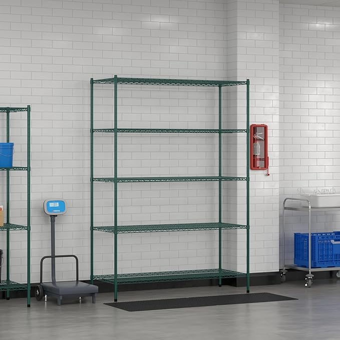 Commercial NSF Listed Green Epoxy Stationary Wire Shelving Kit 24" x 60" x 86", with 5 Shelves Perfect for Warehouse, Walk-in Refrigerator, Freezer, Grocery Store, Restaurant, Dishroom