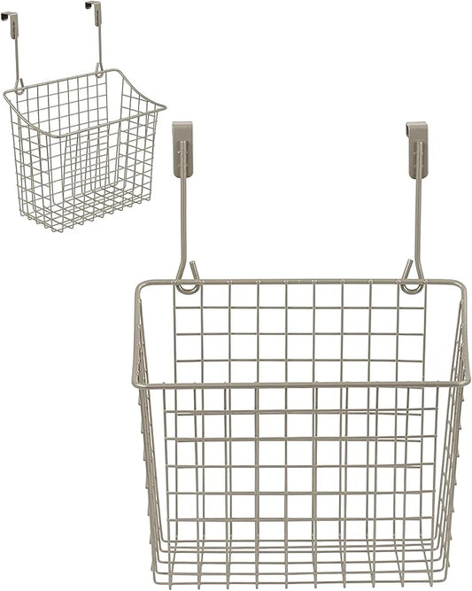Spectrum Hanging Baskets for Organizing (Large, Satin Nickel) - Grid Over the Cabinet Wire Basket for Kitchen or Bathroom - Door Hanging Storage Organizer for Cleaning Supplies, Washcloths, & Towels