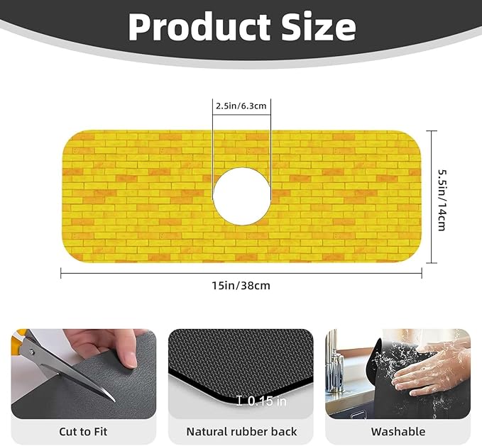 Yellow Bricks 15" X 5.5" Kitchen Sink Splash Guard Faucet Faucet Guard Draining Mat Sink Splash Guard Faucet Kitchen Bathroom