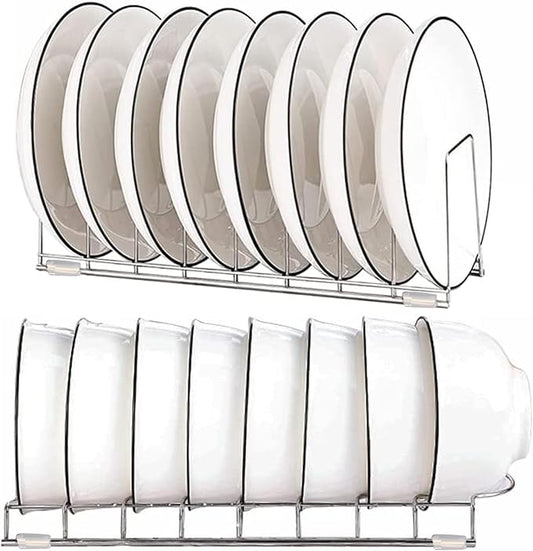 2PCS Dish Rack, Stainless Steel Small Bowl Drainer, Pot Lid Holder, Plate Organizer for Cabinet for Plates Cutting Boards, Bakeware, Cooling Racks, Pots & Pans, Chrome