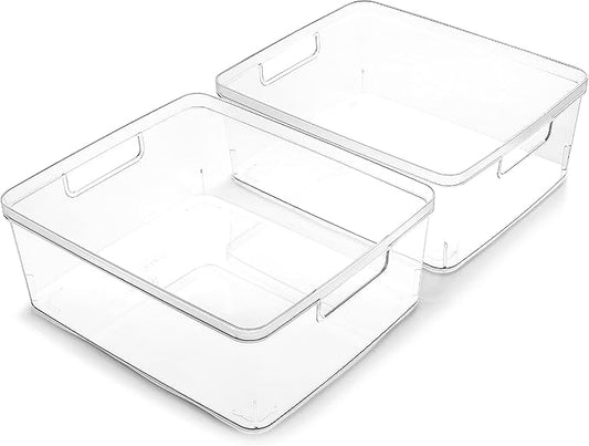 BINO | Plastic Storage Bins, Medium - 12 Pack | THE LUCID COLLECTION | Multi-Use Organizer Bins | Built-In Handles | BPA-Free | Pantry Organization | Home Organization | Fridge Organizer | Freezer Org