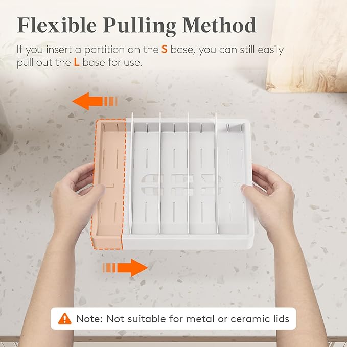 Lifewit Plastic Adjustable Lid Organizers Inside Cabinet, Large Expandable 9.8-17" Lids Holder with 8 Dividers & 9 Compartments for Kitchen Organization, Plate, Bowl Organizer for Tall Drawer