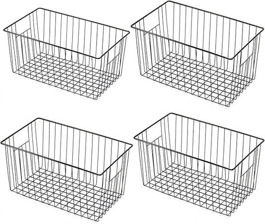 4 Pack Freezer Organizer Bins - Stand up Freezer Organizers for 16 Cu.Ft Upright Freezer, Easily Get Food Improve Air Circulation, Wire Storage Baskets, Black