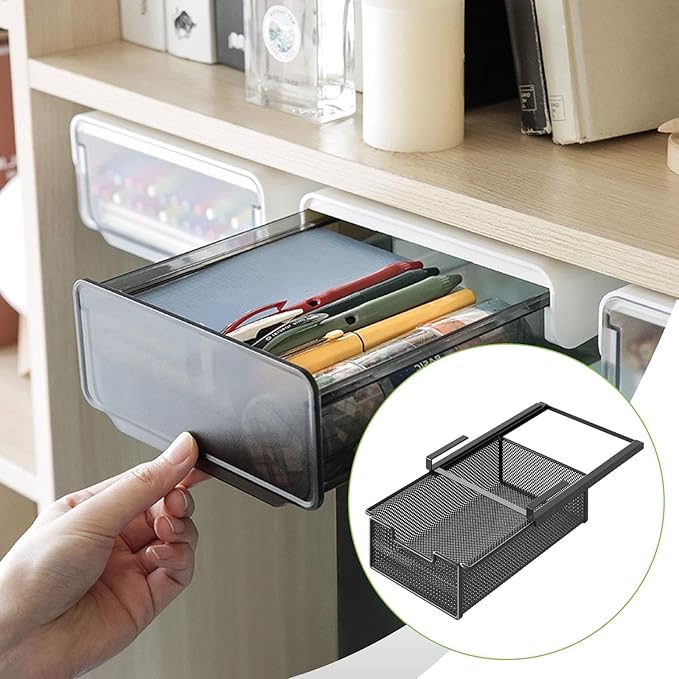 Wire Shelf Basket Organizer Hanging Pullout Drawer Basket Versatile Decor Sturdy Under Cabinet Hanging Drawer for Pantry Home, Black