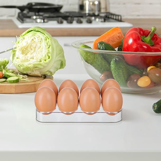 SAFIGLE Refrigerator Egg Storage Container 8 Grid Egg Tray with Clear Lid Compact Stackable Organizer for Fridge Kitchen Storage