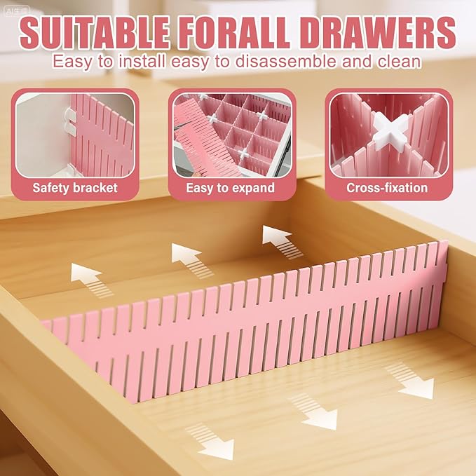Blosssound 15pcs 5.12x 15 Tall Drawer Divider Adjustable Drawer Organizer DIY Ultra Deep Storage Organizer Separator with Fixed Buckle for Underwear Socks Dormitory Office Kitchen Bedroom (Pink)