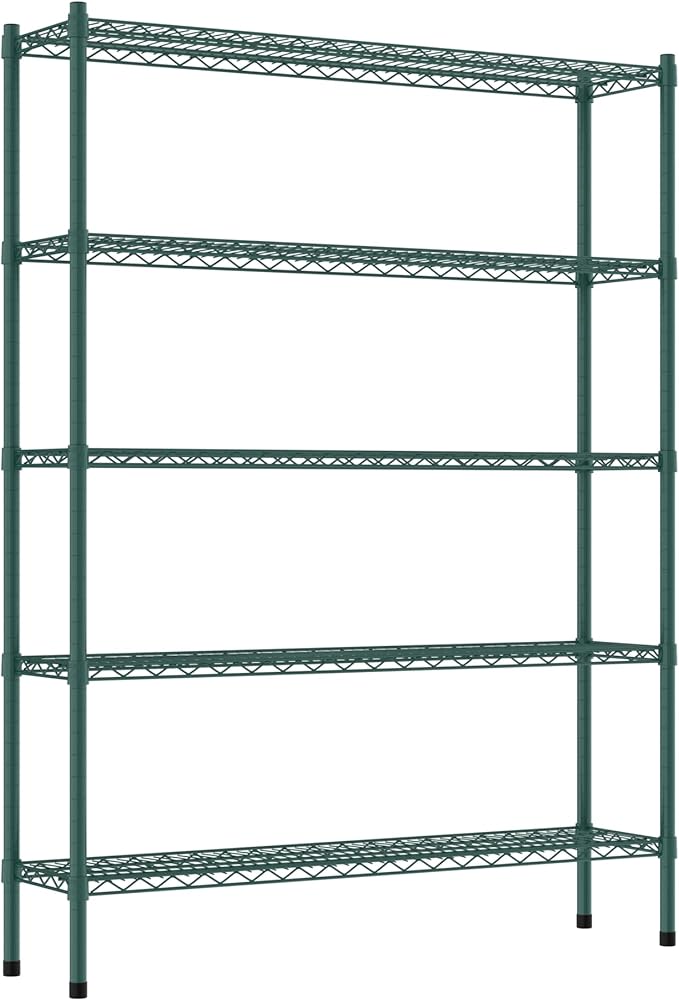 Commercial NSF Listed Green Epoxy Stationary Wire Shelving Kit 12" x 48" x 64", with 5 Shelves Perfect for Warehouse, Walk-in Refrigerator, Freezer, Grocery Store, Restaurant, Dishroom