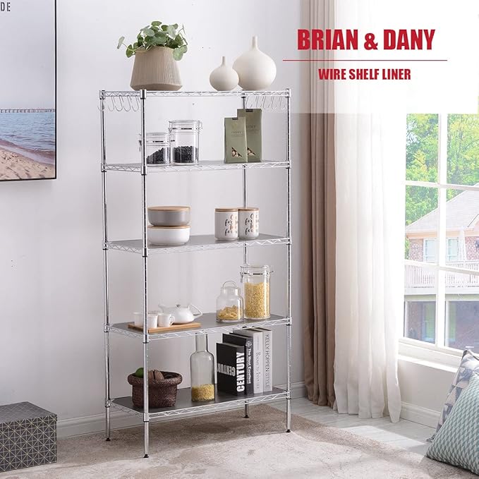 BRIAN & DANY Wire Shelf Liner 14" X 30", Heavy Duty Shelf Liners for Wire Shelving, Waterproof Protector Mats, Set of 5, Charcoal