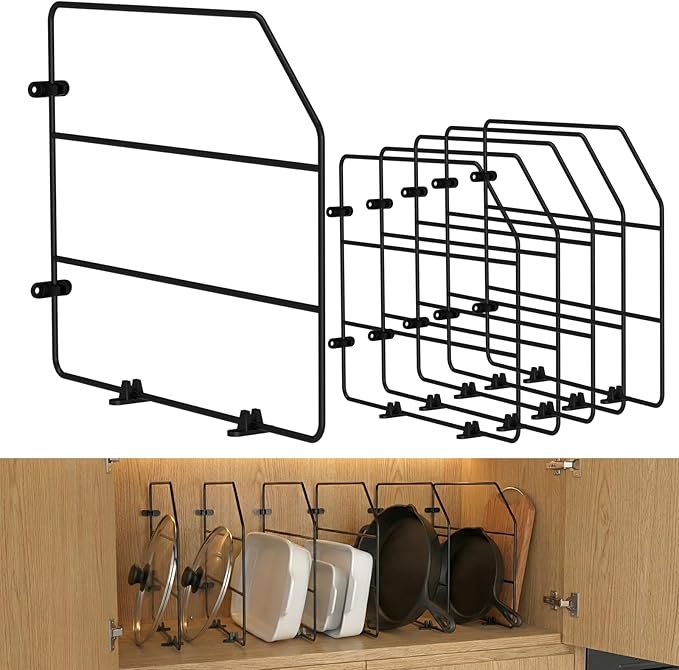 Baking Sheet Organizer Set of 6，17"x13" Vertical Tray Dividers for Kitchen Cabinets，Black Metal Cabinet Divider，Metal Wire Storage for Pans, Baking Trays and Cookware
