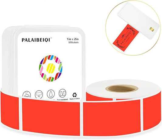 PALAIBEIQI 1x2 Inch Thermal Labels,500PCS Rectangle Stickers,Waterproof Removable Blank Stickers for Address,Jars,Freezer Containers & Pantry Organization,Fluorescent Red