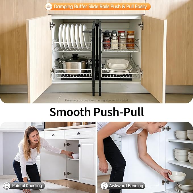 Blind Corner Pull Out Organizer for 31.5X 19.69in Cabinet,2-Tier Kitchen Cabinet Organizer,Left Open & Right Open Compatible,Adjustable Height,for Blind Corner Kitchen Cabinet