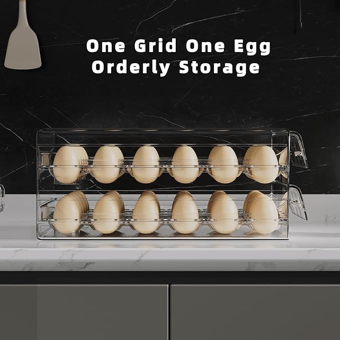 HIYOHIYO Clear 60 Egg Holder for Fridge, High Capacity Egg Container for Refrigerator, Stackable Egg Storage Trays for Countertop, Eggs Organizer for Refrigerator (2 Layer, 11.6"x 10.2"x 5.1")
