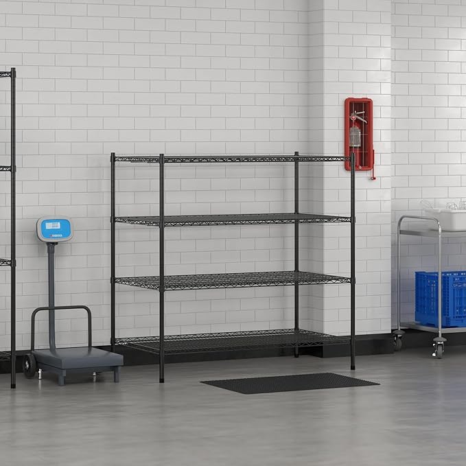 Commercial NSF Listed Black Epoxy Stationary Wire Shelving Kit 30" x 54" x 54", with 4 Shelves Perfect for Warehouse, Walk-in Refrigerator, Freezer, Grocery Store, Restaurant, Dishroom