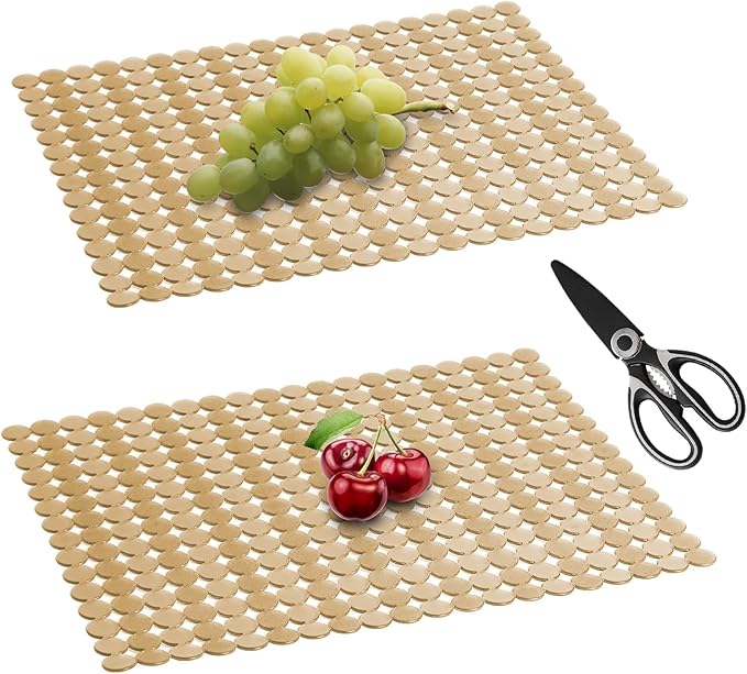 Kitchen Sink Mat for Stainless Steel/Ceramic Sinks,2 Pack Dish Sink Mats for Kitchen Sink with Scissors, Fast Draining,Easy to Clean,DIY Cut,15.7 X 11.8 Inch(Light Yellow)