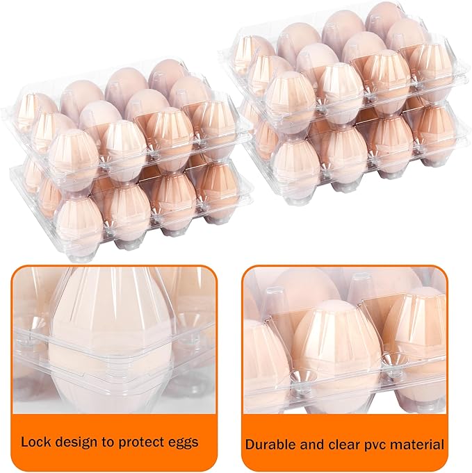 50 Pack 12 Count Plastic Egg Cartons - Bulk Cheap Clear Reusable Egg Containers for Chicken Eggs, Dozen Egg Storage Solutions. (50)
