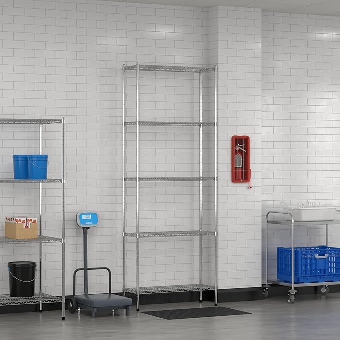 Commercial NSF Listed Chrome Stationary Wire Shelving Kit 14" x 36" x 96", with 5 Shelves Perfect for Warehouse, Walk-in Refrigerator, Freezer, Grocery Store, Restaurant, Dishroom