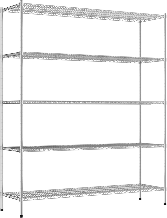 Commercial NSF Listed Chrome Stationary Wire Shelving Kit 21" x 72" x 86", with 5 Shelves Perfect for Warehouse, Walk-in Refrigerator, Freezer, Grocery Store, Restaurant, Dishroom