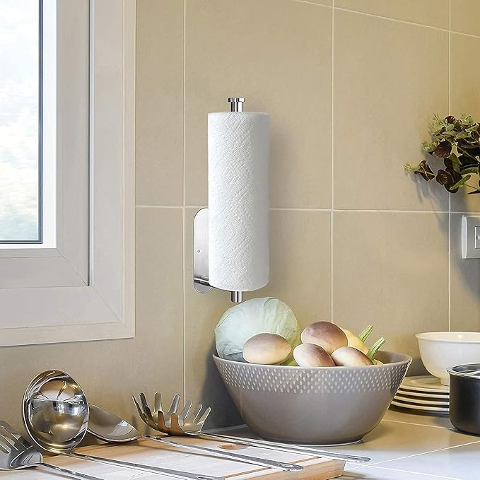 Paper Towel Holder Under Cabinet - Self Adhesive Paper Towel Roll Holder Wall Mount, Gewtur Stainless Steel Paper Towel Holder for Kitchen Bathroom