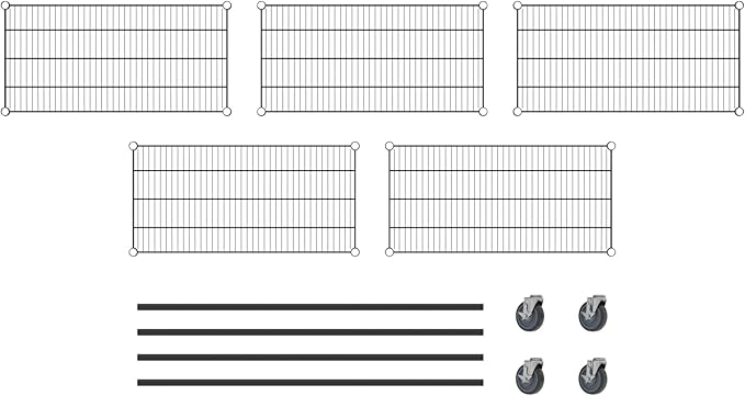 Commercial NSF Listed Black Epoxy Mobile Wire Shelving Kit 18" x 36" x 60", with 5 Shelves Perfect for Warehouse, Walk-in Refrigerator, Freezer, Grocery Store, Restaurant, Dishroom