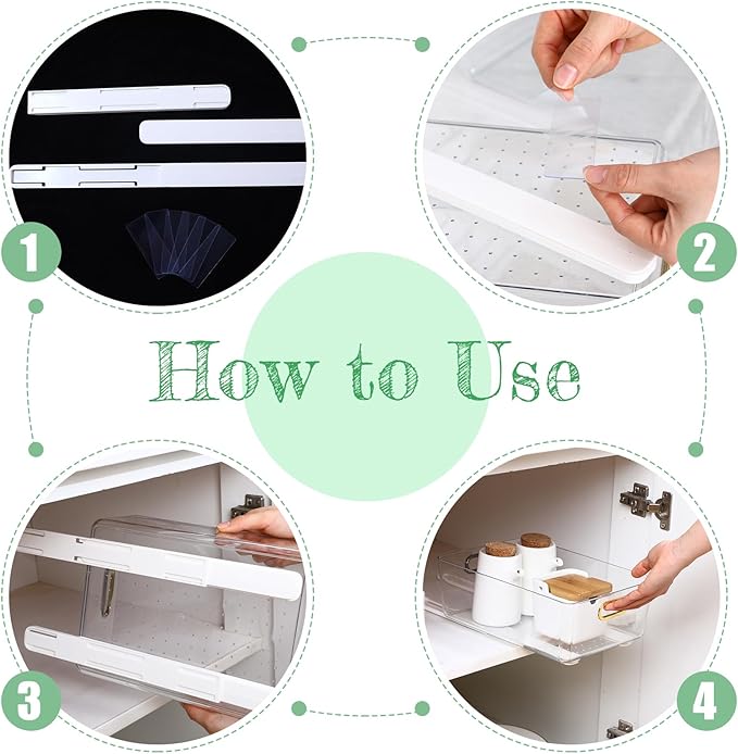 8 Pcs Adhesive Sliders for Cabinets Pull Out Drawer Organizer Accessories Basket Office Glide Cabinet Tracks Runner Adhesive Drawer Slides Pull Out Replace Guide Rail for Back to School
