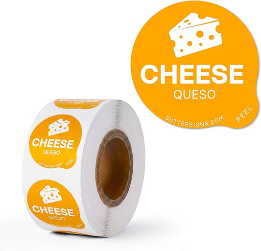 Cheese Food Labels 500 pcs | 1" Dot Bold Sticker Labels for Party Buffet, Delis, Sandwich Shops, Food Containers