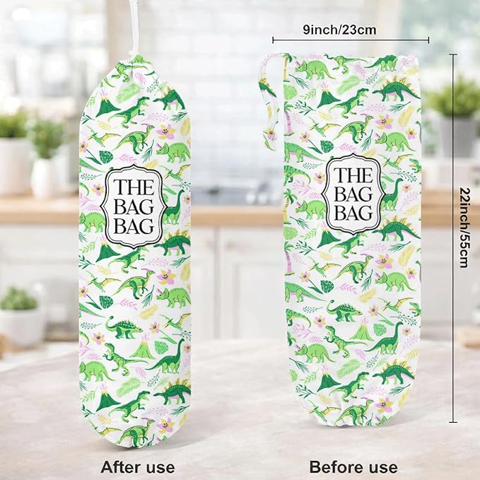The Bag Bag Grocery Bags Holder, Dinosaur Pattern Grocery Bags Holder Organizer For Shopping Sack, Reusable Hanging Trash Sack Dispenser, Kitchen Gift For Women Family Friends