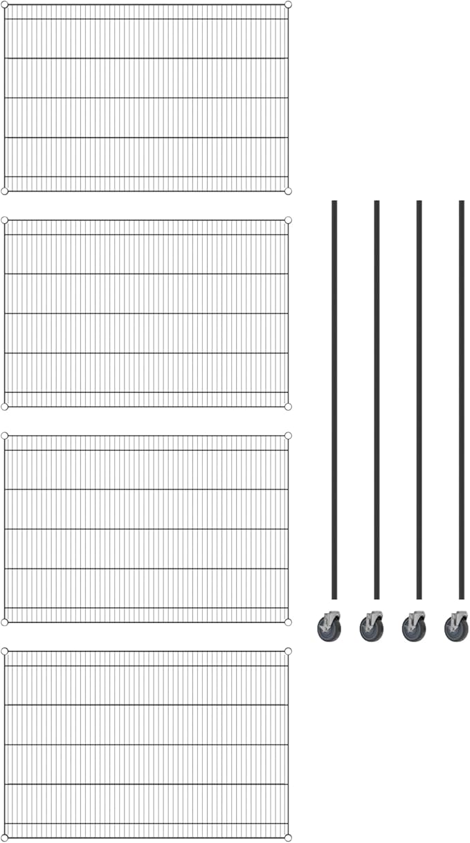Commercial NSF Listed Black Epoxy Mobile Wire Shelving Kit 36" x 54" x 80", with 4 Shelves Perfect for Warehouse, Walk-in Refrigerator, Freezer, Grocery Store, Restaurant, Dishroom