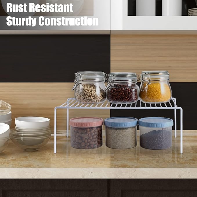 Kitchen Cabinet Shelf Organizer Set of 3, Large (15.7 x 9.4 inch) Metal Wire Pantry Storage Shelves, Dish Plate Racks for Cabinets, Freezer, Counter, Cupboard Organizers and Storage, White