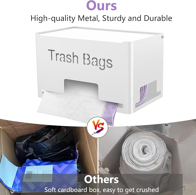 2-Pack Trash Bag Holder Dispenser, Stackable Garbage Bag Dispenser, Extra Large Trash Storage Organizer for Kitchen Laundry Under Sink, Wall Mounted or Freestanding, Metal White