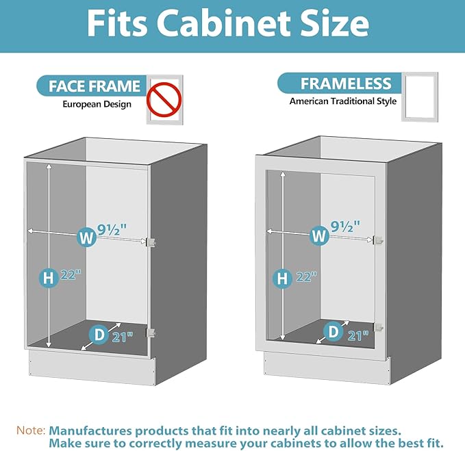 Pull Out Spice Rack Cabinet Organizer 9" W x 20½" D, 3 Tier Heavy Duty Slide Out Wood Shelf for Narrow Cabinet, Pull Out Storage for Kitchen