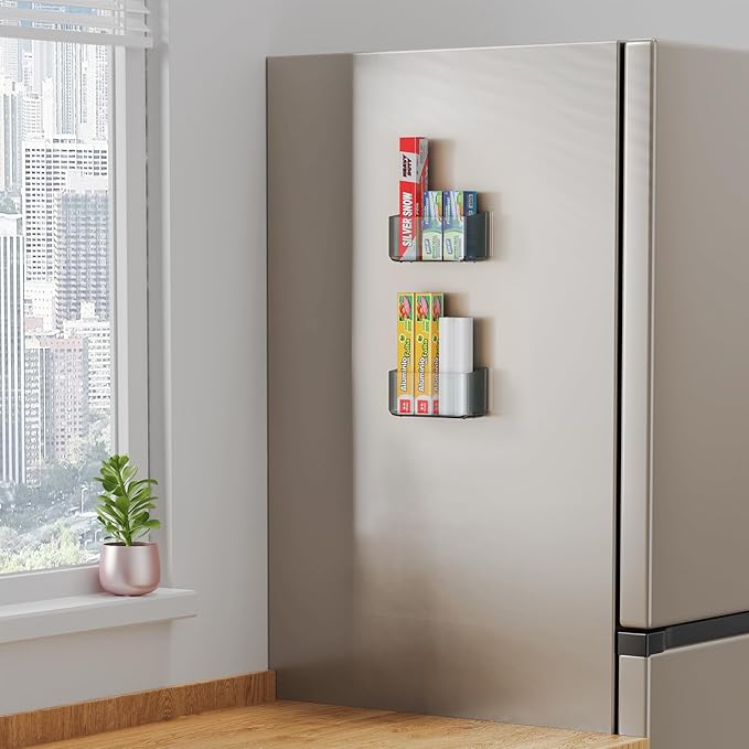 2 Pack Cabinet Door Organizers - Plastic Wrap Holders for Kitchen - No Drilling Wall Door Mount - Clear Grey