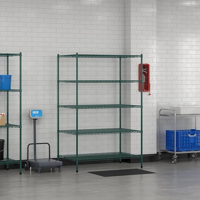 Commercial NSF Listed Green Epoxy Stationary Wire Shelving Kit 30" x 48" x 74", with 5 Shelves Perfect for Warehouse, Walk-in Refrigerator, Freezer, Grocery Store, Restaurant, Dishroom