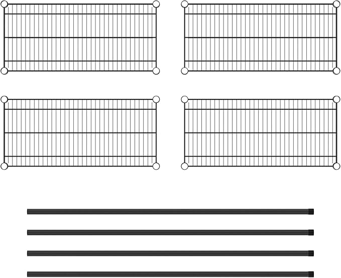 Commercial NSF Listed Black Epoxy Stationary Wire Shelving Kit 14" x 30" x 54", with 4 Shelves Perfect for Warehouse, Walk-in Refrigerator, Freezer, Grocery Store, Restaurant, Dishroom