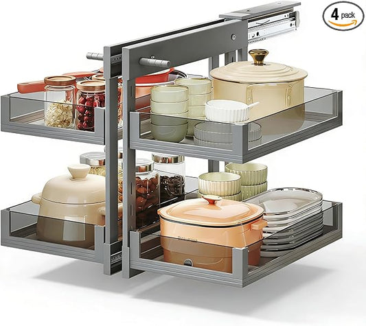 Blind Corner Cabinet Pull Out 13", 14.1", 15.3", 16.9", 2 Tier Kitchen Cabinet Organizer, Left & Right Open Compatible, Blind Corner Kitchen Cabinets