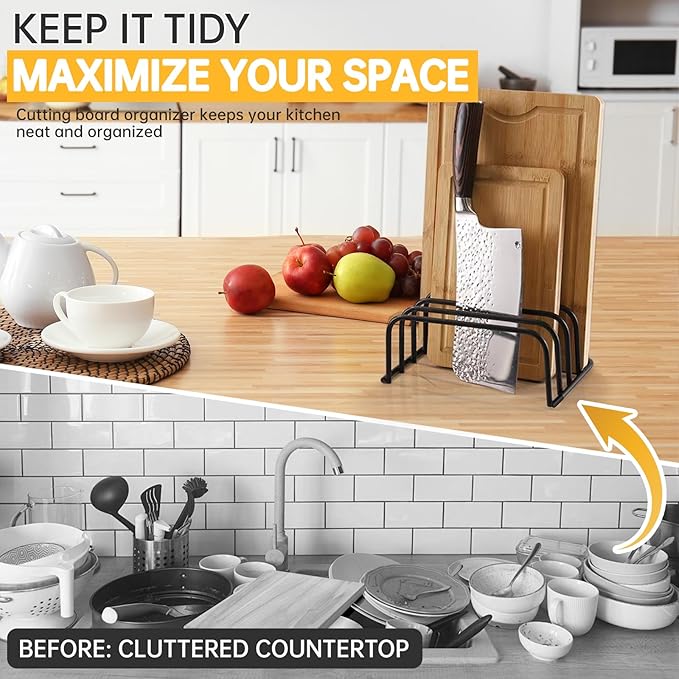 Kitchen Cutting Board Organizer Rack, 5-Slot Storage Holder for Boards, Bakeware, Cookie Sheets (2pc Black)