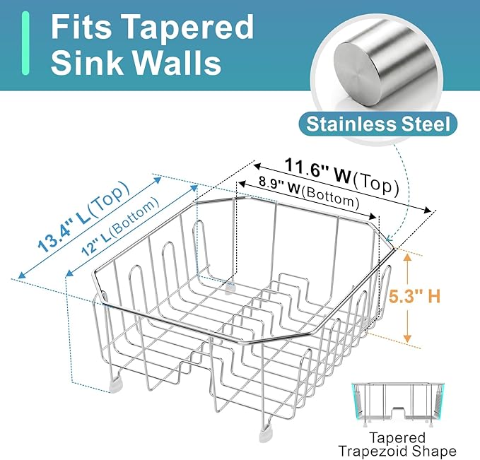 GSlife Small in Sink Dish Drying Rack - Stainless Steel Compact Dish Drainer for RV Kitchen Apartment Sink, Rust Resistant Inside Sink Rack, 11.6" W x 13.4" L, Silver