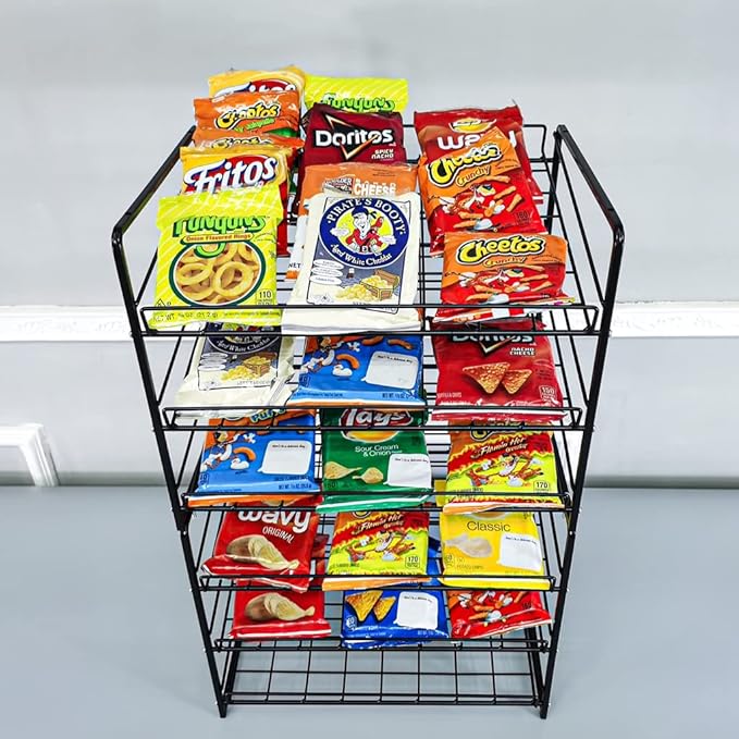 FixtureDisplays® Stackable Can Rack Organizer, Stackable Potato Chip Bag Storage Dispenser for Kitchen Cabinet or Pantry, Black 17.35" Wide x 12.8" Deep x 14" Tall 10145-NPF
