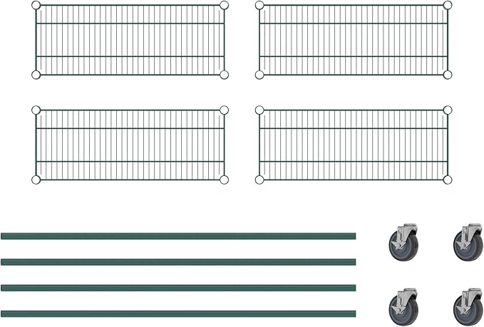 Commercial NSF Listed Green Epoxy Mobile Wire Shelving Kit 12" x 30" x 60", with 4 Shelves Perfect for Warehouse, Walk-in Refrigerator, Freezer, Grocery Store, Restaurant, Dishroom