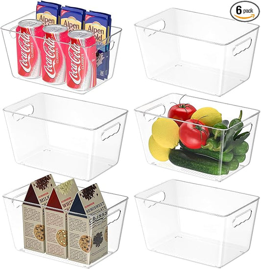 BALEINE Clear Plastic Storage Bins, Pantry Organization, BPA Free Stackable Refrigerator Organizers and Storage with Handles for Kitchen Fridge Cabinet Bathroom (6PK, 9.5x5.5x4.5)
