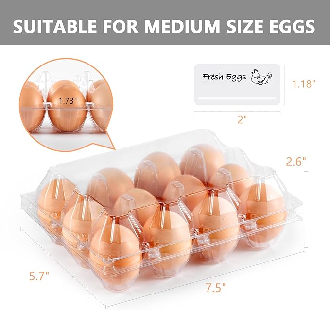 YIFIHGE 120PCS Egg Cartons Cheap Bulk, Clear Egg Cartons for Chicken Eggs, Reusable Chicken Egg Container Bulk Egg Holders with Labels for Refrigerator, Storage, Family, Chicken Farm, Market