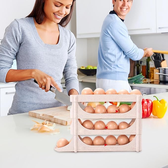 Egg Holder for Fridge | 4 Tier Automatic Rolling Storage Rack,Large Capacity Clear Egg Dispenser,for Freezer Side Door Home Kitchen Cabinet Holds Up To 30 Piece